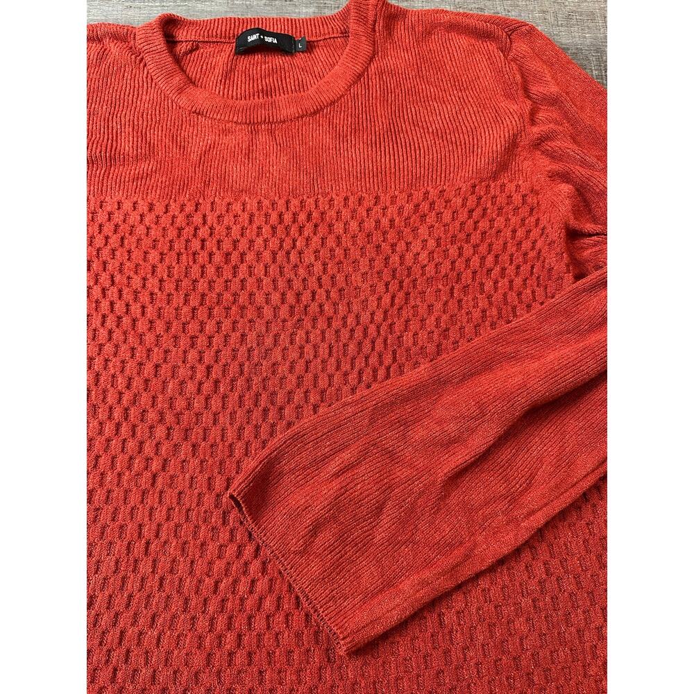 SAINT + SOFIA Honeycomb Rib Knit 3/4 Sleeve Sweater Amber Orange Large - Picture 7 of 8